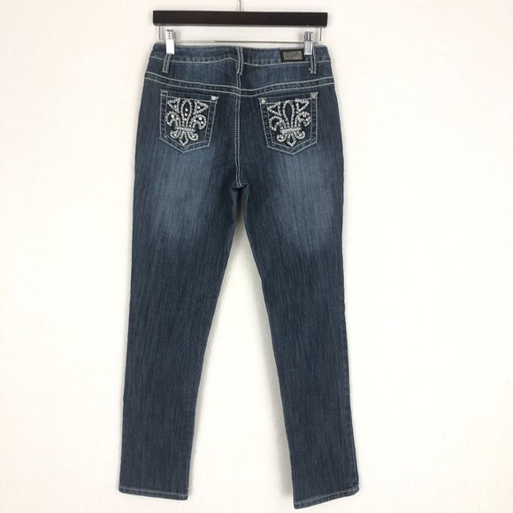 Earl Jean Women's Size 8 Dark Wash Blue Denim Embellished Skinny Jeans - Picture 2 of 11